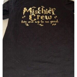 Mischief Crew Up To No Good Gold & Black Short Sleeve Crew Neck Medium T-Shirt